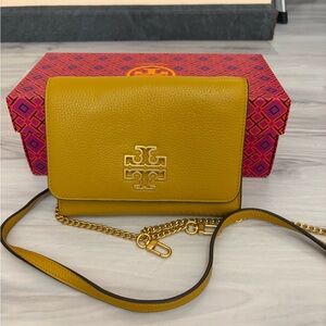Tory Burch Mustard Yellow Leather Chain Crossbody
